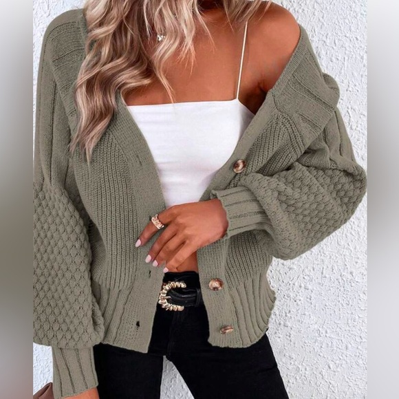 Mocha Brown Ranglan Sleeve Knit Cardigan - Picture 2 of 3